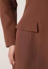 Brązowa Elegancka Sukienka VICES o Trapezowym Kroju z Imitacją Kieszeni Amaliete