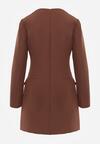 Brązowa Elegancka Sukienka VICES o Trapezowym Kroju z Imitacją Kieszeni Amaliete