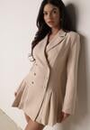 Beżowa Sukienka o Kroju Marynarki VICES z Poduszkami w Ramionach Serlina