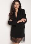 Czarna Pudełkowa Sukienka VICES o Kroju Marynarki z Koronką Nyshis