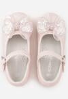 Różowe Balerinki z Paskiem i Skórzaną Wkładką Zdobione Kokardą z Cyrkoniami Larailee