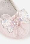 Różowe Balerinki z Paskiem i Skórzaną Wkładką Zdobione Kokardą z Cyrkoniami Larailee