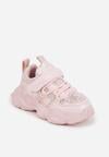 Różowe Buty Sportowe na Grubej Podeszwie z Siateczką Gwiazdkami i Zapięciem na Rzep Petilacia