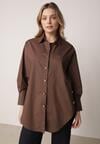 Brązowa Bawełniana Koszula Oversize z Biżuteryjnymi Guzikami Adrearina