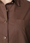 Brązowa Bawełniana Koszula Oversize z Biżuteryjnymi Guzikami Adrearina