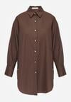 Brązowa Bawełniana Koszula Oversize z Biżuteryjnymi Guzikami Adrearina