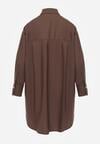 Brązowa Bawełniana Koszula Oversize z Biżuteryjnymi Guzikami Adrearina