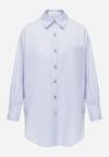 Niebieska Bawełniana Koszula Oversize z Biżuteryjnymi Guzikami Adrearina