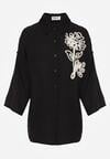 Czarna Wiszkowa Koszula Nietoperzowa z Regulowanymi Rękawami i Haftem Maryrenna