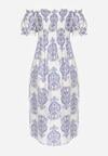 Niebieska Wiskozowa Sukienka Hiszpanka w Etniczny Wzór Hywen