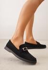 Czarne Mokasyny z Prostokątną Metaliczną Ozdobą Aeleorane