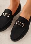 Czarne Mokasyny z Prostokątną Metaliczną Ozdobą Aeleorane