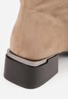 Beżowe Botki na Obcasie z Metaliczną Wstawką Iriseia
