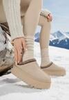 Beżowe Śniegowce na Grubej Podeszwie z Niską Cholewką Lotitha