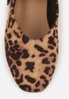 Brązowe Płaskie Balerinki Mary Jane w Panterkę z Kwadratowym Noskiem Saroma