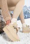 Beżowe Sneakersy Vices  w Stylu Śniegowców na Platformie z Ozdobnym Futerkiem Nalirea