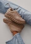 Ciemnobeżowe Sneakersy Vices na Grubej Podeszwie z Geometryczną Aplikacją Leanae