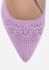 Fioletowe Ażurowe Sandały Vices na Obcasie Bez Pięty ze Skórzaną Wkładką Iffilissea