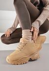 Jasnobrązowe Traperki Sneakersy Vices na Grubej Tłoczonej Platformie Typu Traperki Narrise