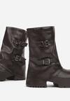 Ciemnobrązowe Botki Biker VICES z Cholewką Imitującą Nogawkę z Klamrami Reiladia