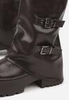 Ciemnobrązowe Botki Biker VICES z Cholewką Imitującą Nogawkę z Klamrami Reiladia