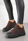 Brązowe Sneakersy Vices na Grubej Podeszwie z Geometryczną Aplikacją Leanae