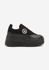 Czarne Sneakersy Vices na Platformie Zdobione Okrągłą Aplikacją Wodvire