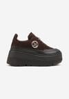 Brązowe Sneakersy Vices na Platformie Zdobione Okrągłą Aplikacją Wodvire