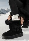 Czarne Śniegowce za Kostkę Mocno Ocieplane z Futerkiem na Platformie Reilanna