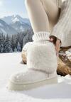 Beżowe Śniegowce za Kostkę Mocno Ocieplane z Futerkiem na Platformie Reilanna
