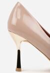 Beżowe Lakierowane Szpilki Vices ze Skórzaną Wkładką i Metaliczną Wstawką Fallenisse