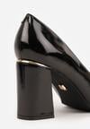 Czarne Lakierowane Czółenka Vices na Geometrycznym Obcasie ze Skórzaną Wkładką Midvire