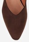 Brązowe Czółenka Vices ze Skórzaną Wkładką na Obcasie z Aplikacją Celvila