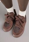 Brązowe Sznurowane Sneakersy Śniegowce Sneakersy na Grubej Podeszwie Vamitte