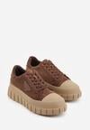Jasnobrązowe Sneakersy Vices na Grubej Podeszwie z Geometryczną Aplikacją Leanae