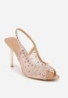 Szampańskie Sandały na Szpilce VICES z Transparentną Cholewką i Cyrkoniami Imelle
