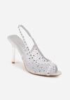 Srebrne Sandały na Szpilce VICES z Transparentną Cholewką i Cyrkoniami Imelle