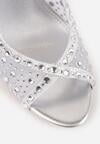 Srebrne Sandały na Szpilce VICES z Transparentną Cholewką i Cyrkoniami Imelle