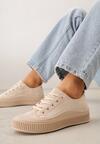 Beżowe Trampki z Imitacji Zamszu z Nieregularną Podeszwą ze Żłobieniami Naranatea