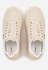 Beżowe Sneakersy VICES na Żłobionej Podeszwie Zdobione Elegancką Aplikacją Lunatea