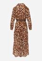 Camelowa Sukienka Windom z Błyszczącym Nadrukiem