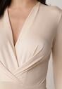 Jasnobeżowe Body z Wiskozą i Kopertowym Dekoltem Candletree