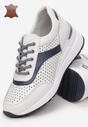Biało-Granatowe Skórzane Sneakersy Theanymes