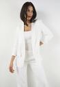 Biała Marynarka Bez Zapięć z Ozdobnym Marszczeniem i Imitacją Kieszeni Phelotis