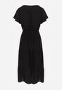 Czarna Sukienka z Wiskozy o Rozkloszowanym Kroju Folky