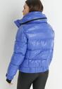 Niebieska Kurtka z Chowanym Kapturem Metaliczna Pikowana Ozruzi