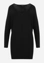 Czarny Sweter Długi Oversize z Prążkowanej Dzianiny Thessothee