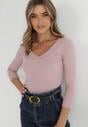 Ciemnoróżowa Bluzka z Bawełny z Trójkątnym Dekoltem Sesep