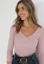 Ciemnoróżowa Bluzka z Bawełny z Trójkątnym Dekoltem Sesep