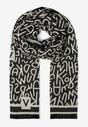 Beżowo-Czarny Szalik z Bawełny i Wiskozy z Nadrukiem Cellah